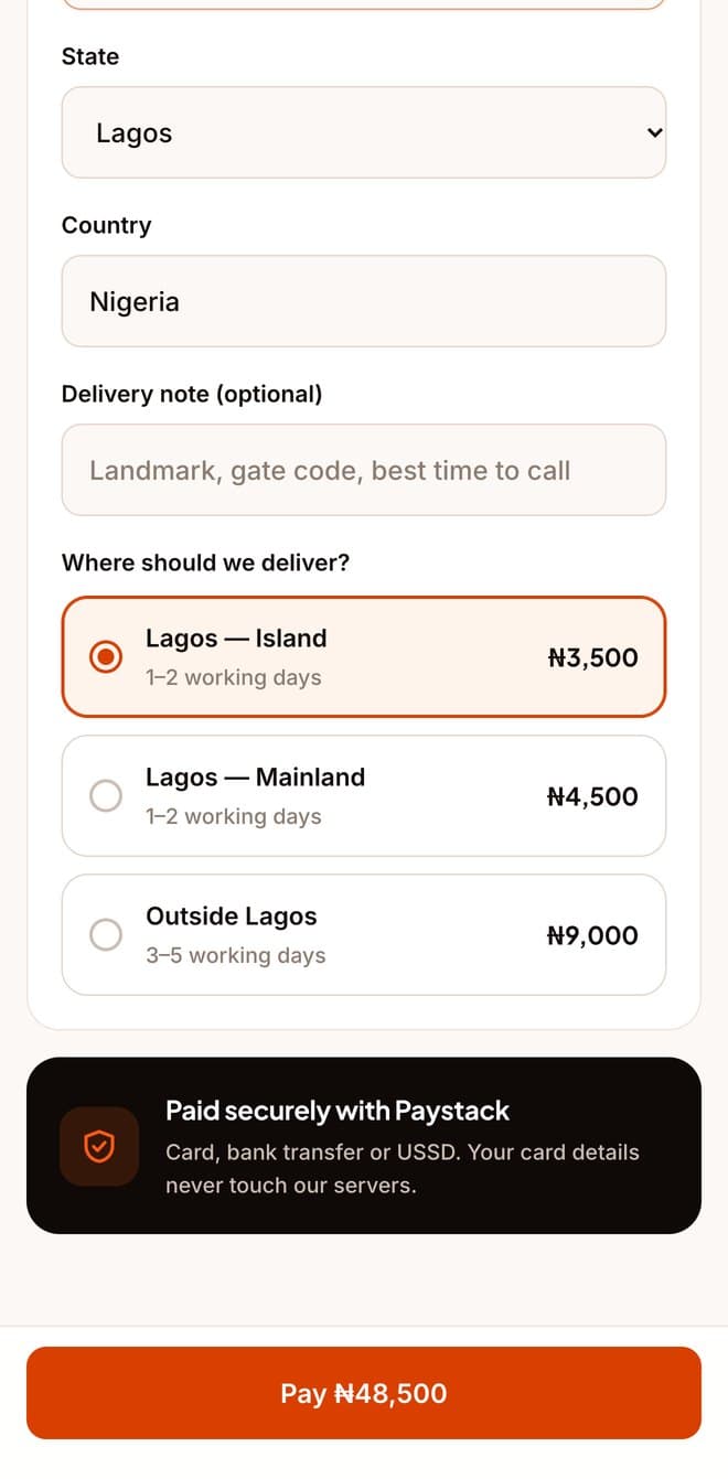 Checkout form