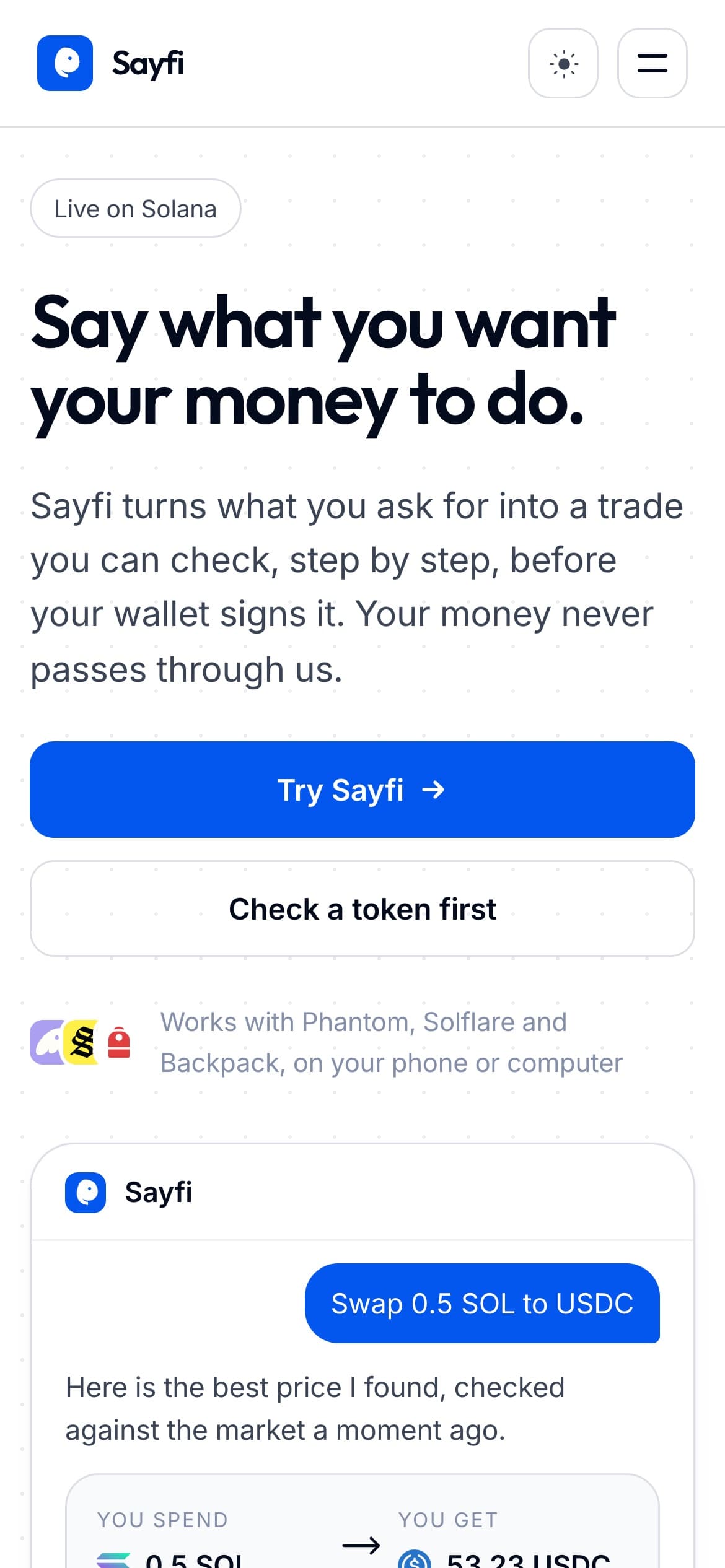 Landing page on a phone